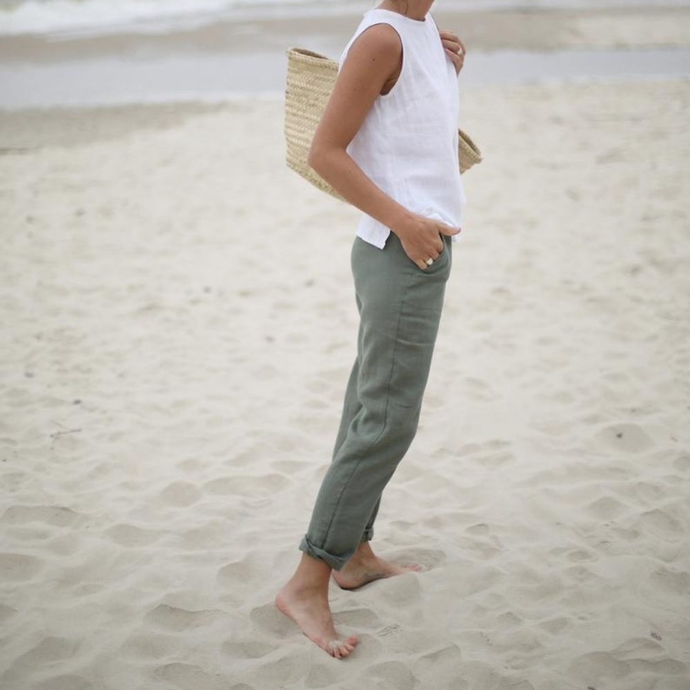 Etsy Handmade Sage Linen Pants XS